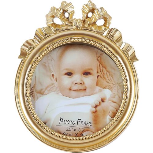 Picture Frames 3.5x3.5 Vintage Picture Frames Round Picture Frames Small Gold Picture Frames Wallet Size Picture Frames Ornate Picture Frames Antique Wall Decor with Embossed Beaded