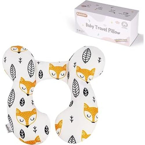 KAKIBLIN Baby Neck Pillow, Upgraded Baby Support Pillow for Head and Neck, Babies Head Pillow for Car Seat, Pushchair,Travel(Yellow Fox)
