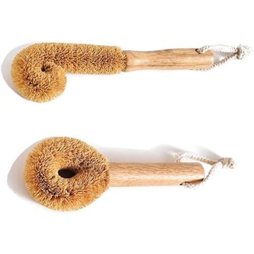 Wodden Cleaning Brush, Bottle Washing Brush, Pan Scrub Brush, Natural Coconut Fiber Brush Head , Sturdy, Deep Cleaning, Eco-Friendly