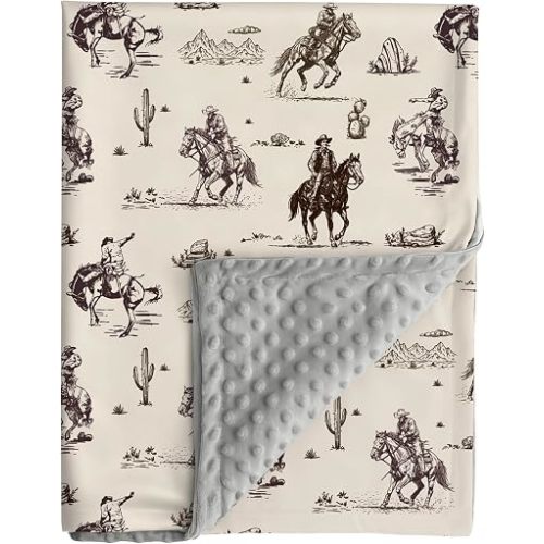 Jola's House Cowboy Baby Blanket Western Cowboy Gender Neutral Minky Blankets for Newborn Baby Girls or Boys Cowboy Nursery Toddler Double Layer Blanket with Dotted Backing (Cowboy)