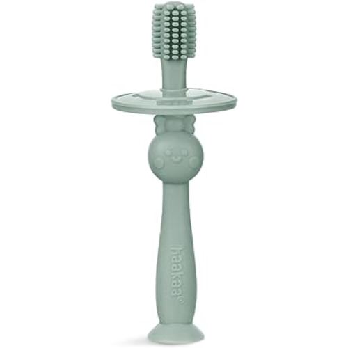 haakaa Infant Toothbrush, Easy to Hold 360° Baby Toothbrush, Train 6month+ Infants Babies and Toddlers for Oral Hygiene, Teether Effect for Sore Gums, 1pc (Pea Green)