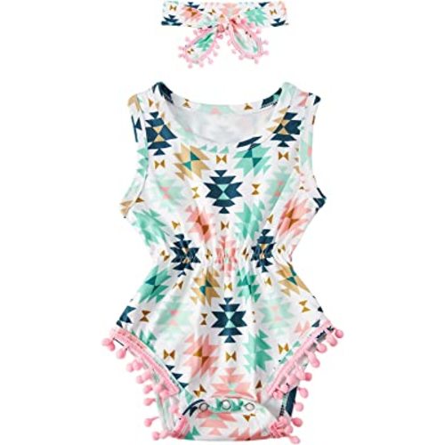UNICOMIDEA Baby Girls Outfit Newborn Romper Jumpsuits Sleeveless One-Piece Clothes 0-24 Months Bodysuit with Headband