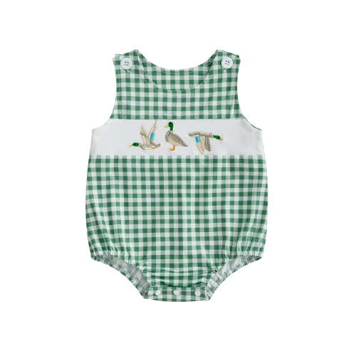 Rovasas Baby Boys Rompers Wild Duck Embroidery Plaid Round Neck Clothes