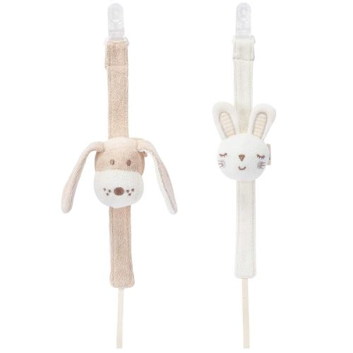 Pacifier Clip, 2 Pack Baby Pacifier Holder for Boys and Girls Fits Many Pacifiers & Baby Teething Toys, Ideal Baby Gift (Puppy & Bunny)