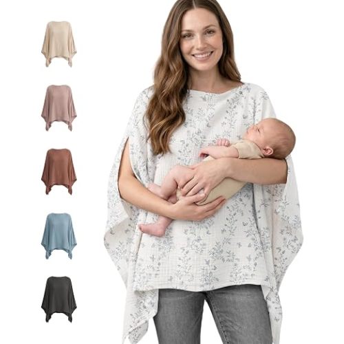 Konssy Muslin Nursing Cover for Breastfeeding, 360° Full Privacy Breathable 100% Cotton Breastfeeding Cover, Multi-use Carseat Canopy
