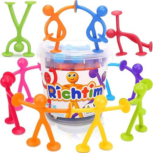 Richtim Kids Humanoid Suction Sensory Toys: 24 Pack Kids Creative Sensory Suction Toy No Hole Bath Toy | Connect, Build, Create | Ideal Stuffers for Boys and Girls (Suction Sensory Toys)