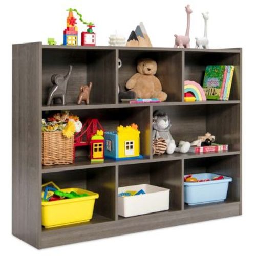 Costway 3-tier Open Bookcase 8-Cube Bookshelf Storage Display Cabinet French Oak Gray