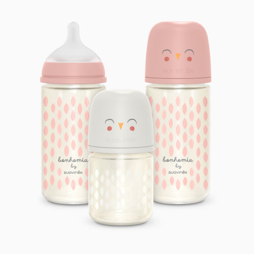 Suavinex Bonhomia SX PRO Glass Bottle - Beige/Pink