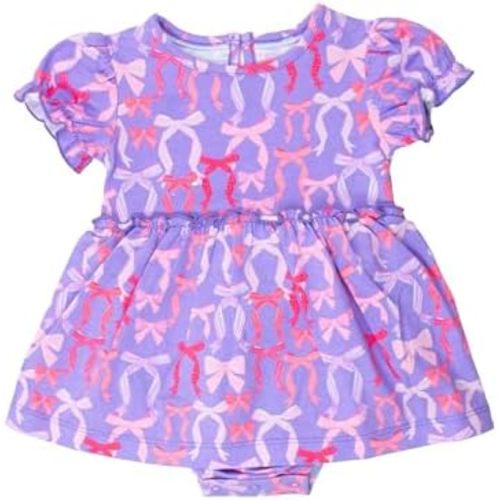 RuffleButts Baby & Toddler Girls Knit Puff Sleeve Skirted Romper with Snaps