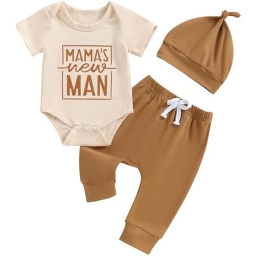 ZyHwShine Fall Baby Boy Clothes Baby Boy Coming Home Outfit Newborn Outfits Mamas Boy Long Sleeve Romper Top+Pants+Hat