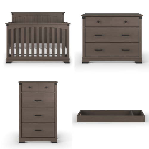 Child Craft Redmond 4-Piece Nursery Furniture Set with Convertible Crib, Dresser, Chest and Drawers in Dapper Gray