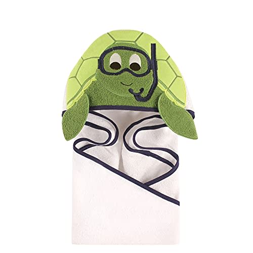 Hudson Baby Unisex Baby Cotton Animal Face Hooded Towel, Scuba Turtle, One Size