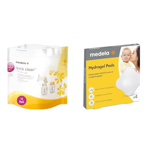 Medela Quick Clean Steam Bags for Bottles Breast Pump Parts, Hydrogel Pads for Sore Cracked Nipples Breastfeeding Essentials 12 Pack