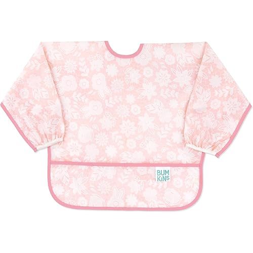 Bumkins Sleeved Bib for Girl or Boy, Baby and Toddler for 6-24 Mos, Essential Must Have for Eating, Feeding, Baby Led Weaning Supplies, Long Sleeve Mess Saving Food Catcher, Soft Fabric, Lace Pink