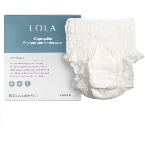 LOLA Postpartum Underwear with Organic Cotton Max Absorbency for Postpartum Bleeding - Pregnancy Hospital Bag Essentials - 10 Count