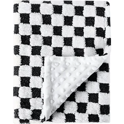 Soft Checkered Baby Blankets for Unisex Girls or Boys Breathable Gender Neutral Nursery Double Layer Blankets with Dotted Backing for Newborn Toddlers (30” X 40”)