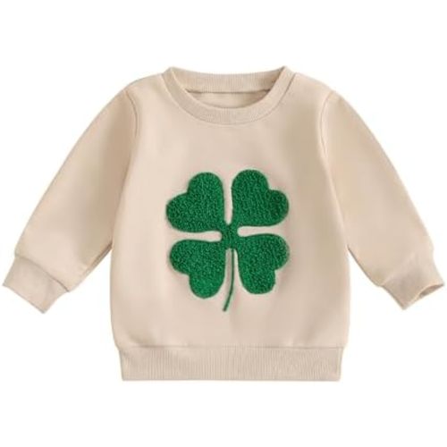 Toddler Baby Boy Girl St Patricks Day Clothes Clover Embroidery Sweatshirt Long Sleeve Crewneck Pullover Shirt Tops