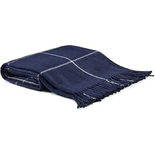 Arus Acrylic Highlands Collection Queen Size Tartan Plaid Design Throw Blanket Navy-White, 60x80 inch