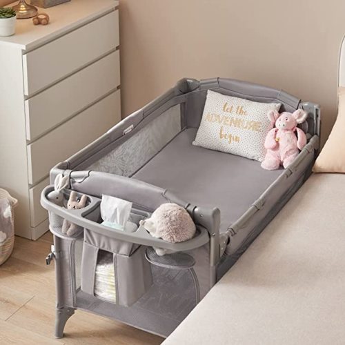 4 in 1 Baby Bassinet Bedside Sleeper, Baby Bedside Crib 4 Functions, Bedside Bassinet Crib Sleeper, Playard, Changing Table, Baby Bassinet for Newborn Baby - Grey