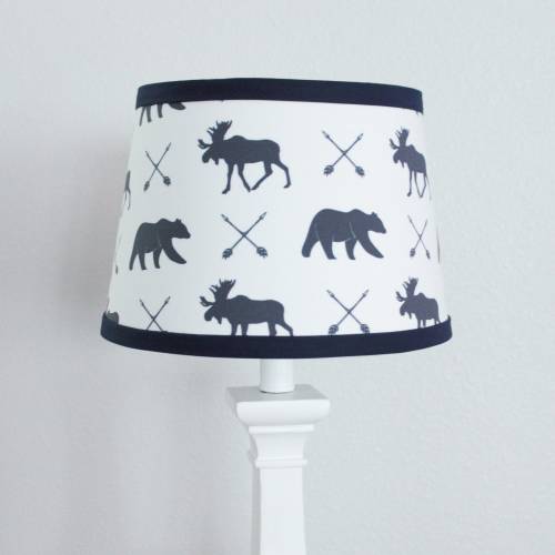 Boy Nursery Drum Lamp Shade. Lumberjack Moose Bear Navy