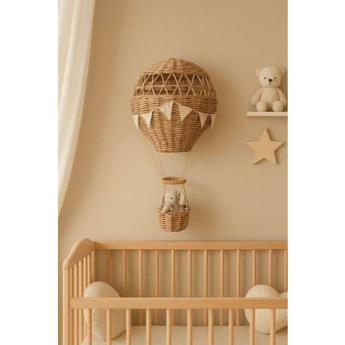 Handmade Wicker Hot Air Balloon Nursery Mobile: Boho Wall Decor