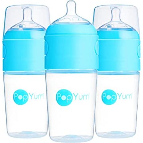 PopYum 9 oz Blue Anti-Colic Formula Making/Mixing/Dispenser Baby Bottles, 3-Pack (with #2 Nipples)