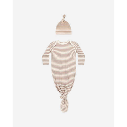 Knotted Baby Gown + Hat Set || Golden Stripe