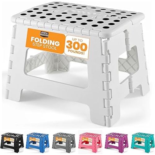 Utopia Home Folding Step Stool - (Pack of 1) Foot Stool with 9 Inch Height - Holds Up to 300 lbs - Lightweight Plastic Foldable Step Stool for Kitchen, Bathroom & Living Room (White)