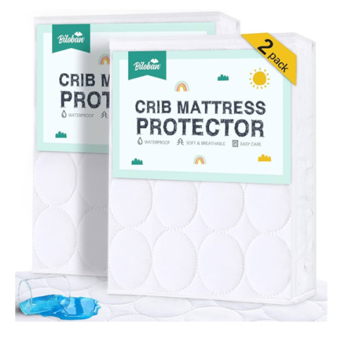 Crib Mattress Protector Sheets Waterproof 2 Pack, Quilted Crib Mattress Pad Cover Fitted Fits for Toddler Bed Mattress, White, 52” x 28”