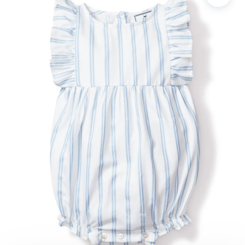 Baby's Twill Ruffled Romper in Periwinkle Stripe