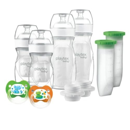 Playtex Baby Nurser Newborn Gift Set with Drop-Ins Bottle Liners, Closer to Breastfeeding, 4 Bottles (2x4 Oz, 2x8 Oz), 40 Liners, 2 Binky Pacifiers