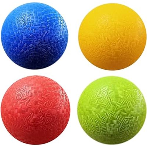 AppleRound Pack of 4 Toy Sports Balls with 1 Pump for Toddlers and Kids: 5-Inch Basketball, 5-Inch Soccer Ball, 5-Inch Playground Ball, 6.5-Inch Football (Mixed Bundle)