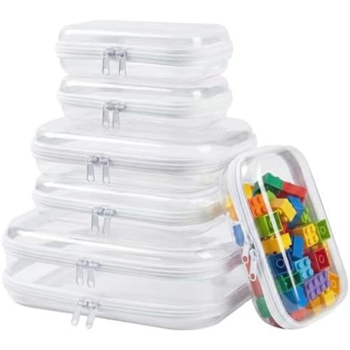 Dimore Ultimate Organizer Kit - 6 Pack Clear Hard Shell Zipper Case (2 Large + 2 Medium + 2 Small) Multi-Size Set, Complete Storage Solution for Makeup, Crafts, Toys, Electronics (6Pack)
