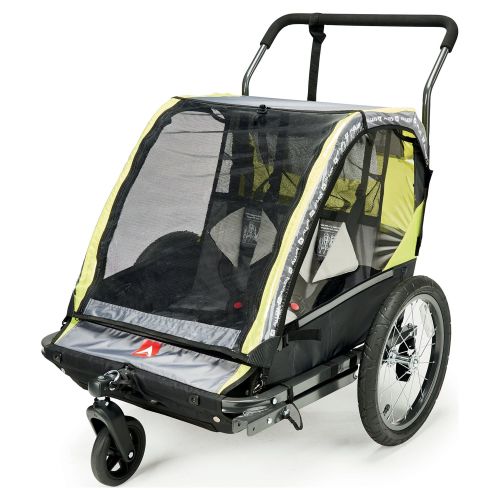 Allen Sports Deluxe 2-Child Foldable Bike Trailer & Stroller, Pull Behind, Double, Model AS2, Green