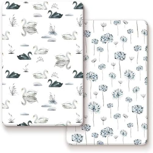Pack n Play Sheets Fitted 2 Pack, Stretchy Ultra Soft Jersey Knit Pack and Play Sheets, Universal Fitted Portable/Mini Crib Mattresses Snug and Safe, Stylish Pattern for Boy and Girl