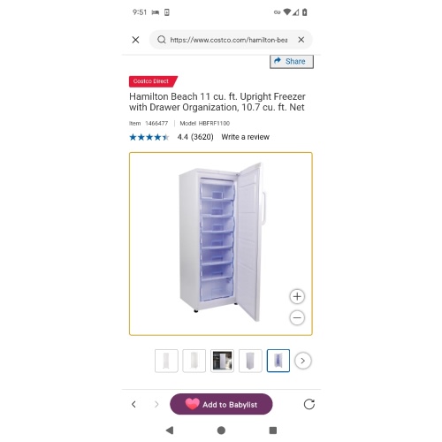 Hamilton Beach 11 cu. ft. Upright Freezer with Drawer Organization, 10.7 cu. ft. Net