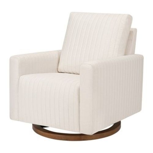 Babyletto Poe Channeled Swivel Glider - Performance Cream Eco-weave W/ Dark Wood Base