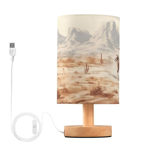 ATTX American West Cowboy Table Lamp, USB Bedside Nightstand Lamps for Bedroom Living Room Nursery