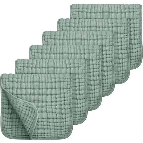 Looxii Muslin Burp Cloths 100% Cotton Large 20''x10'' Extra Soft and Absorbent 6 Pack Baby Burping Cloth for Boys Girls (Dark Green)