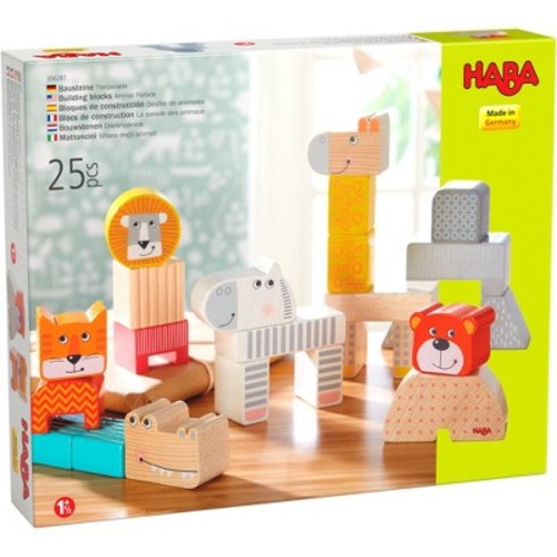 HABA Wooden Building Blocks Animal Parade - 25 Piece Wooden Toddler Toy Set for Ages 1-3 - Stacking Toys & Wood Blocks, Made in Germany