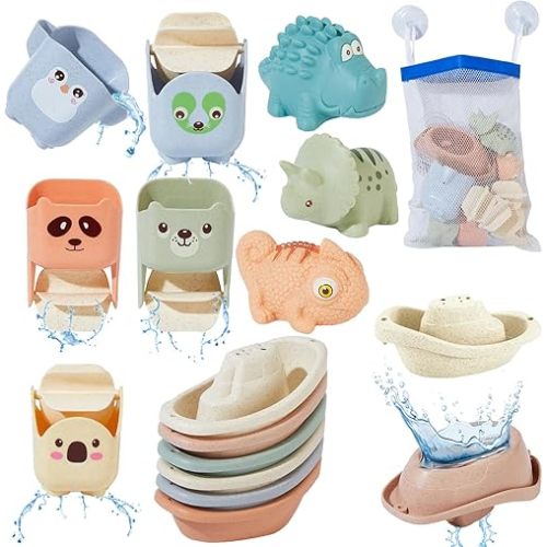 Bath Toys for Kids Ages 1-3, 14 Pack Mold Free Baby Bath Tub Pool Water Table Toys with Floating Boats&Waterfall Bath Cups and No Hole Bath Toys for Toddler Birthday Gift for Preschool Boys/Girls