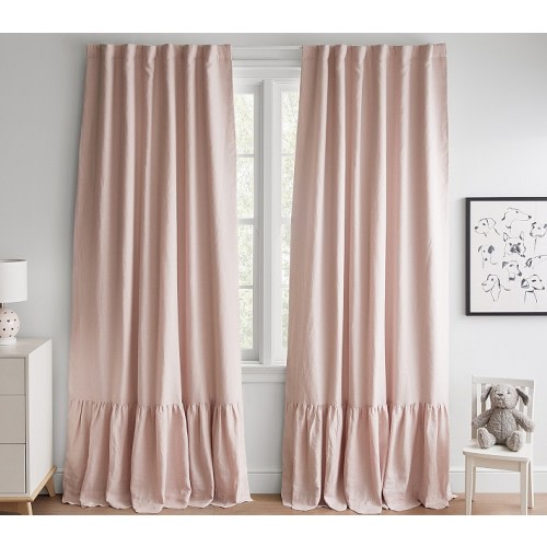 Belgian Linen Ruffle Blackout Curtain in Dusty Rose (set of two) size 52x96