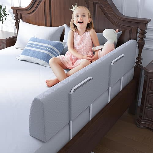 Bed Bumper for Toddlers, Foam Bed Rail for Toddlers, Toddler Bed Rail Bumper, Soft Safety Bed Guard Rail for Kids, Bed Side Rail for Twin, Full, Queen & King Bed Bumper (Grey, 51")