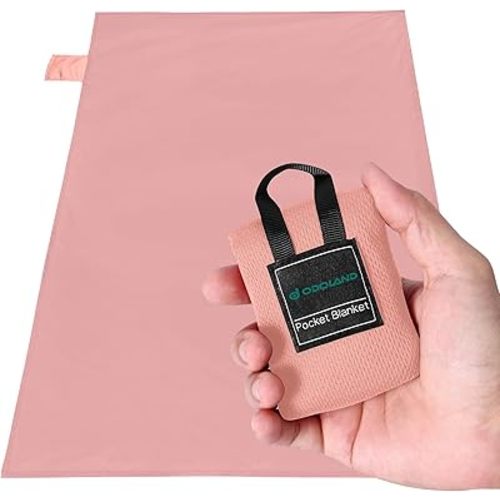 Odoland Beach Blanket Picnic Blanket, 43.3" x 27.5" SandProof Waterproof Outdoor Pocket Blanket with Portable Bag, Foldable Lightweight Sand Free Beach Mat for 1 People Hiking, Camping, Travel, Pink