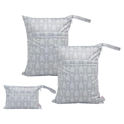 ALVABABY 3pcs Baby Cloth Diaper Wet/Dry Bags|Waterproof Reusable with Two Pockets|Travel, Beach, Pool, Daycare, Soiled Baby Items,Yoga,Gym Bag for Swimsuits or Wet Clothes 3L-YX36