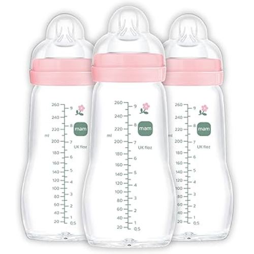 MAM Premium Glass Baby Bottles, Easy Switch Between Breast and Bottle, Feel Good Medium Flow, Newborn Essentials Must Have, 2+ Months, BPA Free, 9oz, Girl, 3 Pack