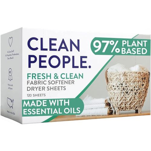 The Clean People Fabric Softener Sheets - Dryer Sheets - Softens & Removes Static Cling - Vegan Laundry Softener With Essential Oils - Fresh Scent, 120 Pack