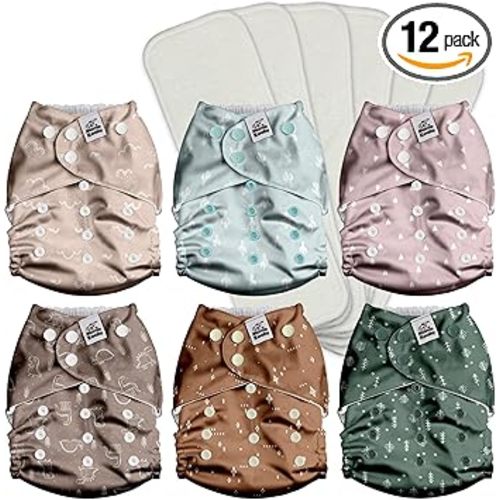 Mama Koala 3.0 Pocket Cloth Diapers for Babies with AWJ Lining, 6 Pack with 6 4-Layer Natural Cloth Diaper Inserts - Reusable and Washable Pocket Diapers(Simply Neutrals)