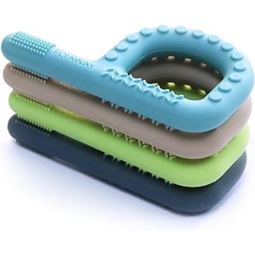 Sensory Toys for Kids Babies Toddlers 4 Pack, P Shape Baby Teething Toys for 3-6 6-12 Months Oral Motor Stimulation, Sensory Chew Toys for Autistic Children, Silicone Chewy Necklaces for Kids Adults