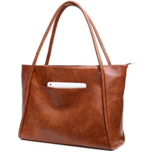 Large Tote Bag for Women Work with Zipper 16L Vegan Leather Ladies Travel Purses and Handbags